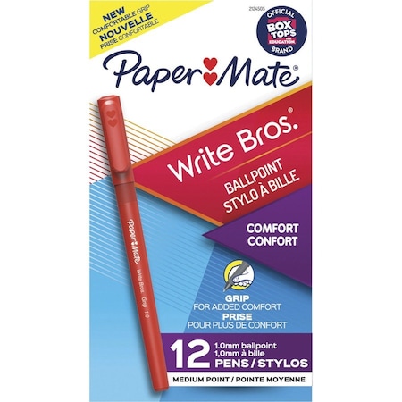 Pen, Ballpoint, Write Bros, 1.0mm, 12/DZ, Red PK